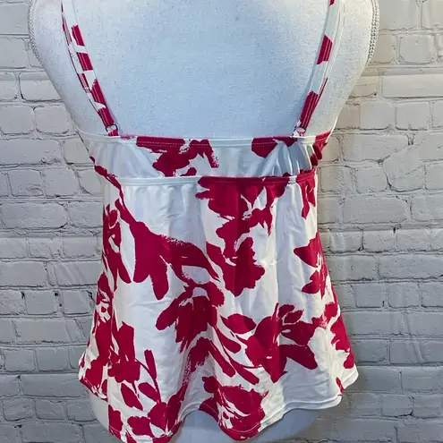 SWIMSUITS FOR ALL Tankini Swimsuit Top White w Pink Floral Pattern