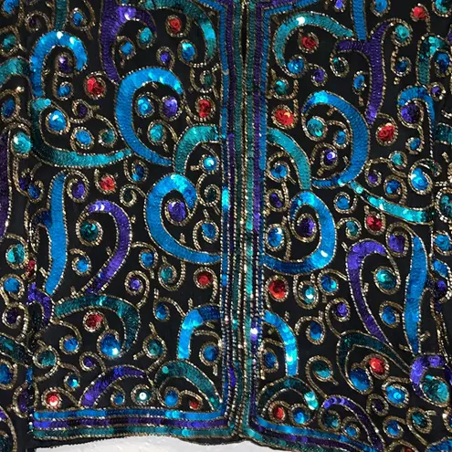 Scala Vintage Black and Blue Sequin Embellished Crop Blouse / Trophy Jacket