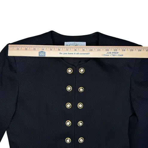 Oleg Cassini Vintage Black Blazer Jacket Skirt Set 8 Office Suit Gold Button