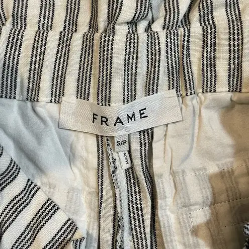 Frame  Striped Linen Blend Paperbag Shorts - size Small