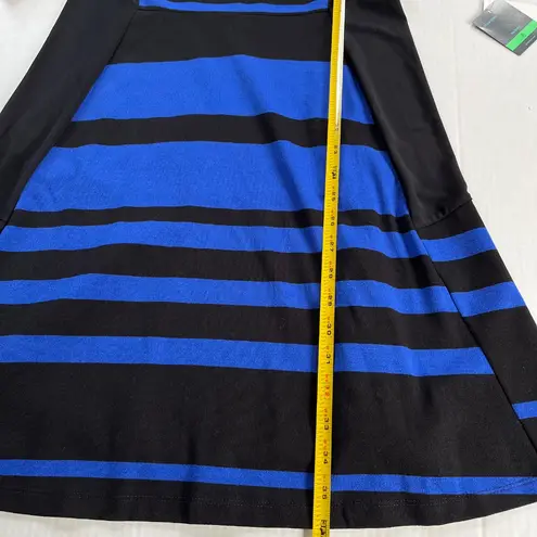Gabby Skye Sz 8 Blue Black Stripe Elbow Sleeve Fit Flare Stretch Midi Dress Zip