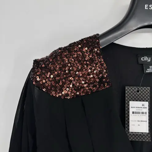 City Chic Black Bronze Sequin Demi Maxi Dress size XS/14 Elbow Flutter Sleeves