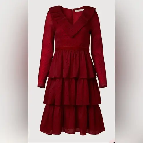 Rachel Parcell Rachel parcell Women's Red Black Polka Dot Long Sleeve Tiered Ruffle Dress 8