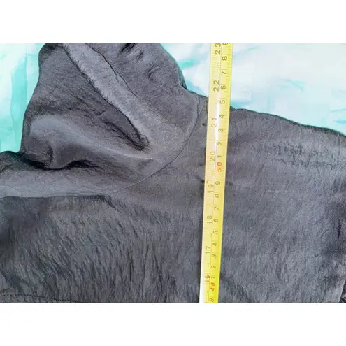 Ellen Tracy Women Black Casual Split Neck Tiered Sheer Flared Ruffled Dress M