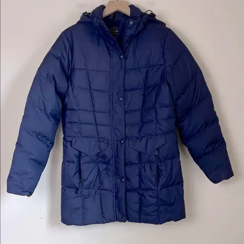 LL Bean Women's Down Fill Puffer Jacket Parka Hooded Size Small Blue