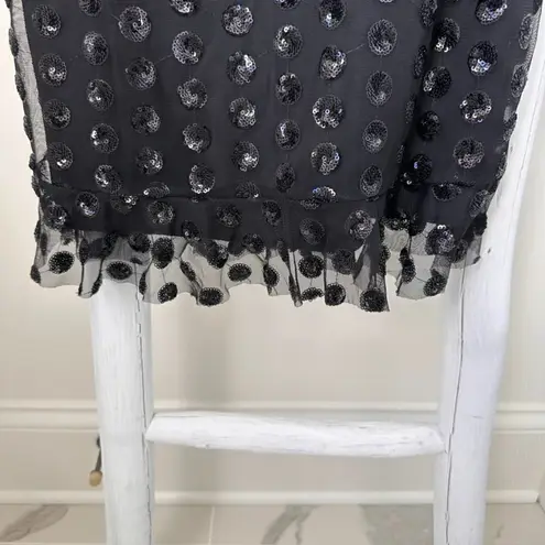 Rowa Emma Black Sequins Ruffle Top Mini Dress SZ S