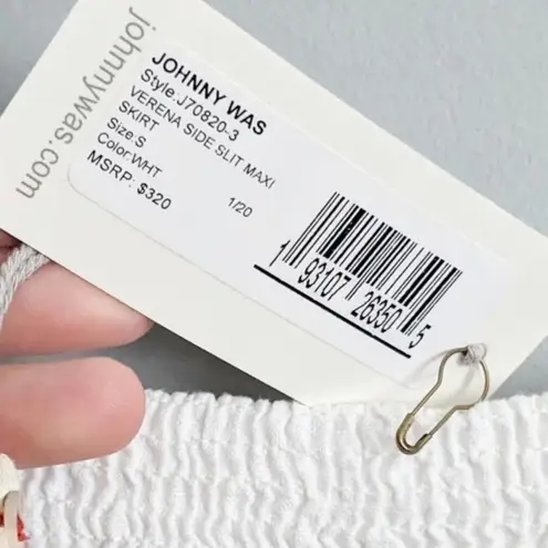 Johnny Was Linen Verena Side Slit Embroidered Maxi Skirt White NWT