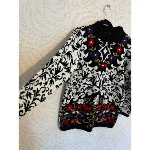 Vintage 80's Pointsettia Ugly Christmas Sweater XL Black