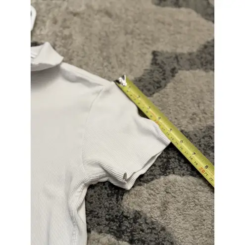 AMO Ribbed Cropped Short Sleeve W/Quarter Zip Collar 100% Cotton Baby Tee White Size XS