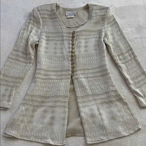 Vintage Pride & Joy Cream Textured Knit Longline Button Up Cardigan Blouse Gold Size 6P