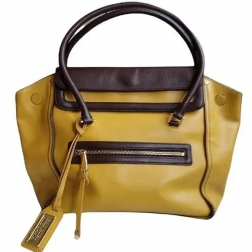 Badgley Mischka Yellow Leather Satchel Bag, 6"x11"x11" SRP: $350