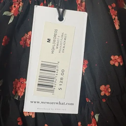 We Wore What High Low Ruffle Maxi Dress Size Medium Black Floral Polka Dot