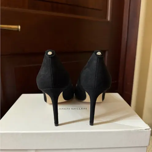 Karen Millen Black Suede Heels with Glitter Toe Cap Size 39~Size 8 NWT Brand New