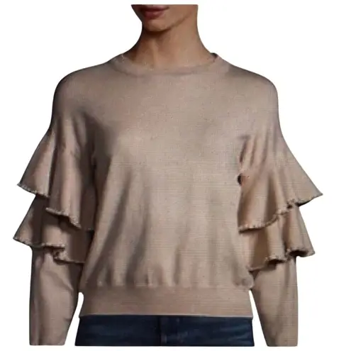 Stellah Pearly Trim Ruffle Sleeve Sweater Light Pink Peach Size Large NWT Tan