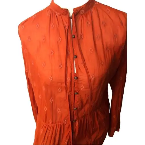 Pilcro Anthropologie harvest orange tiered tunic with metal button accents down