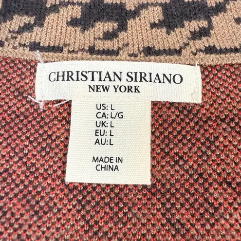 Christian Siriano New York Houndstooth Plaid Long Cardigan Coat Women's L Brown Size L