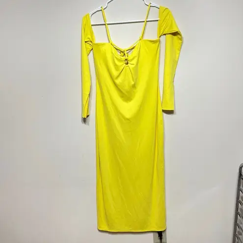 Not Yours To Keep Sunny Yellow Ribbed Midi Dress M Women Size M