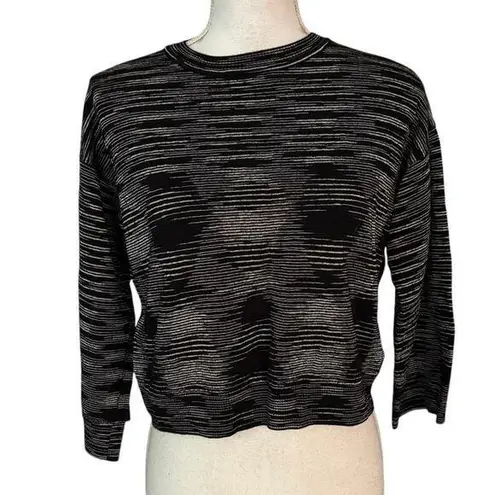 M Missoni Size M Wool Blend Crop Crewneck Sweater 3/4 Sleeves Stripes Boxy Black Size M
