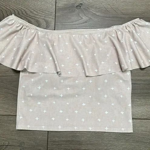 Kortni Jeane Ruffled Around Swim Top Tan White Size Small