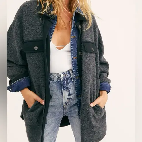 Free People  Ruby Jacket Oversized Shacket Fleece Distressed Washed Black Size M thumbnail 9