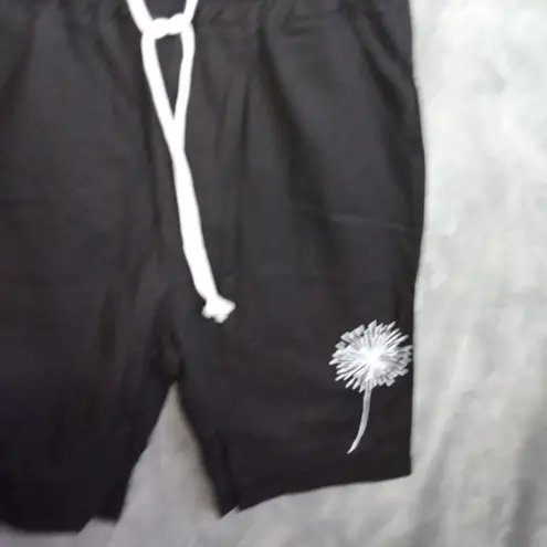 Unbranded‎ Womens Large Black Shorts Floral Drawstring Pockets Elastic Waistband