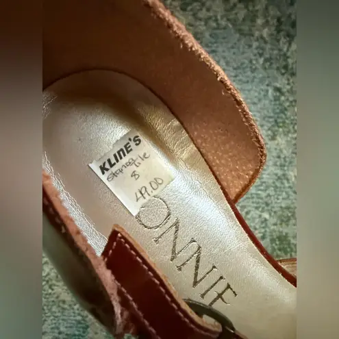 Vintage Connie brown leather open top strap flats, size 8 made in Brazil