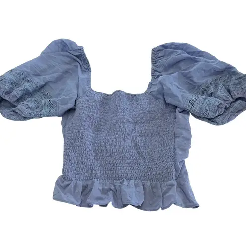 Heartloom Top Womens Small Blue Purple Puff Sleeve Jess Polka Dot Cotton Revolve