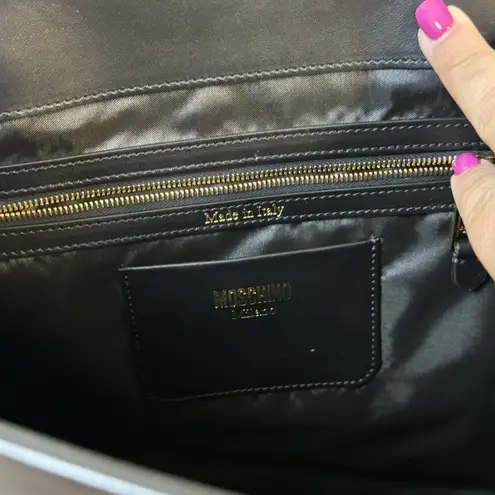 Moschino Couture Black Leather Tote Bag Gold Logo Large Shopper W/ Dust Bag NWT