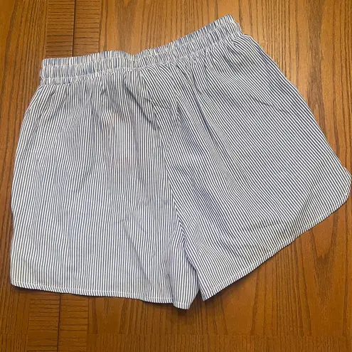 Edikted Mid-Rise Elastic Drawstring Waist Pinstripe Shorts Size XS Blue & White