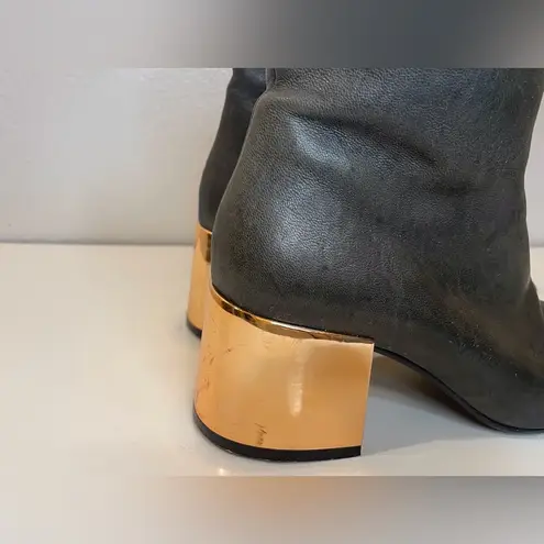 MM6 Maison Martin Margiela Women’s Gray Ankle Block Gold Heel Boots Size 6.5(37)
