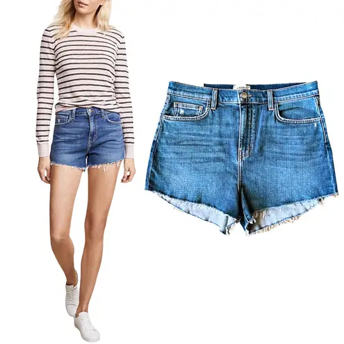 L'Agence  Ryland Jean Shorts High Rise Cut Off Denim Authentique Revolve 30 NWT