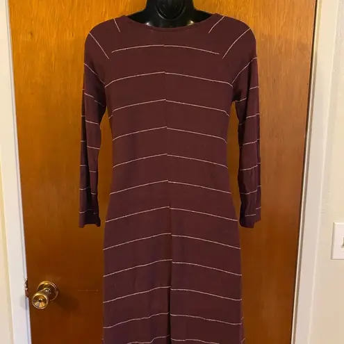 SO  Wine Sweater Dress White Stripes Casual Cool Long Sleeve Soft Touch Size XS