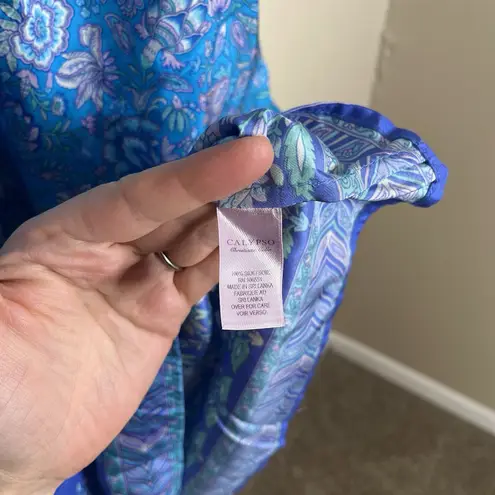 Calypso St. Barth 100% Silk Dress M Blue floral Preppy Resort Boho y2k coquette - Image 4