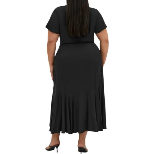 City Chic Imogen Wrap Hi-lo Midi Dress in Black size XXL/24 Split Sleeve NWT