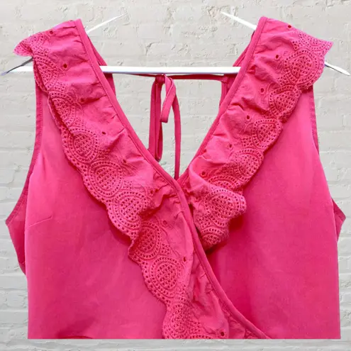 Sunburst Kiss Coral Pink Ruffle Peplum Top L Sleeveless Eyelet Lace Festival Size L