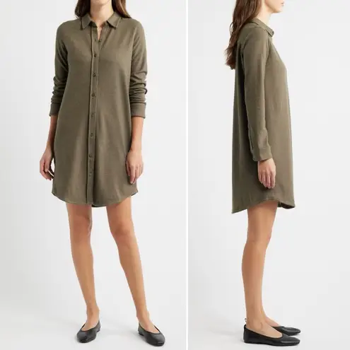 Faherty Legend Sweater Mini Shirtdress Tunic in Olive Melange Flannel Size Large Green