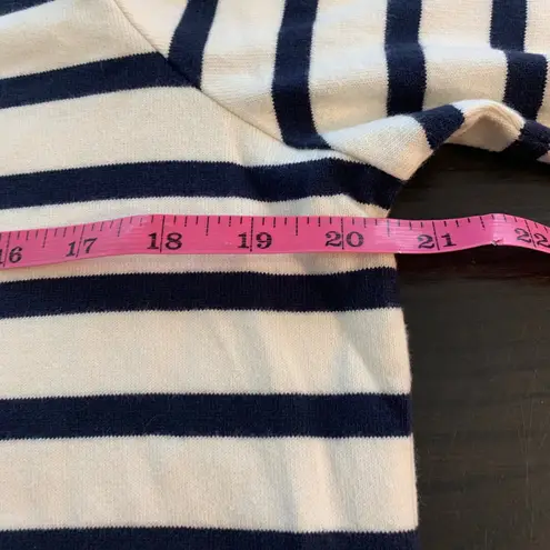 LL Bean Striped Square Neck Mariner Dress 3/4 Sleeve Navy White Red Casual Large