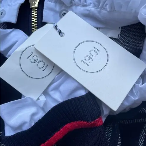 1901 NWT Plaid Bodice Long Sleeve Preppy Sweater Dress Navy Blue Size Large NEW