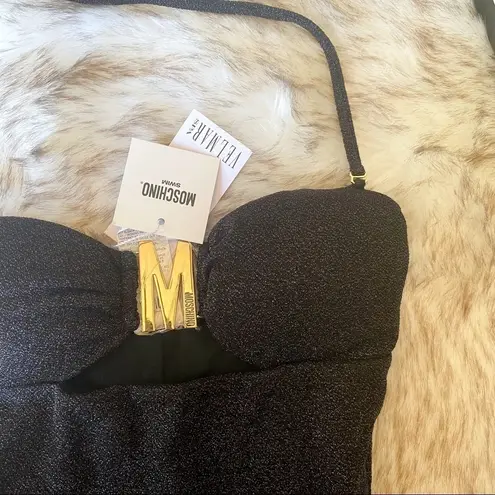 Moschino Glitter Halter Cutout One Piece Swimsuit Black XS NWT