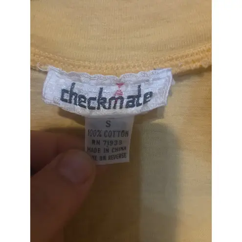 Checkmate Vintage Yellow Pullover, Women's Small Shirt, 1/2 Button High Neck Top