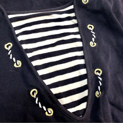 Vintage 80s Molto Fino Nautical 3/4 Sleeve Sweatshirt Top Sailor Navy Blue sz M Size M