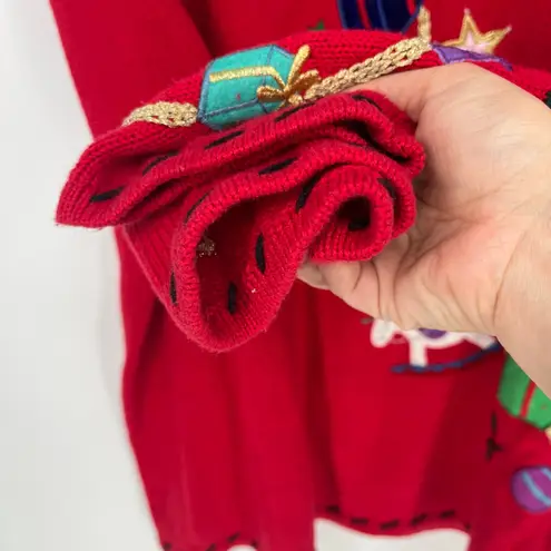 Vintage Red Christmas Sweater Embroidered Santa Toys Gifts Holiday Pullover Size 3X