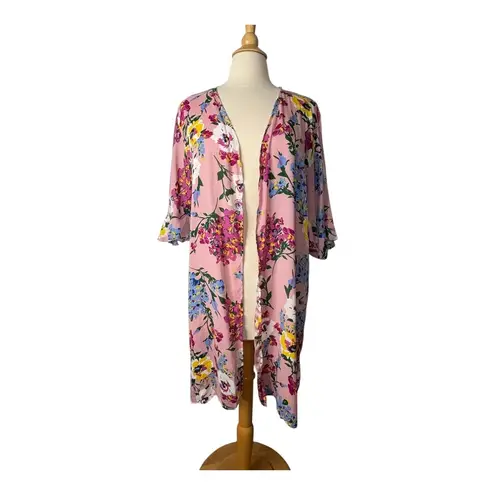 Umgee  Floral Kimono Duster Open Front Lightweight Blush Pink‎ Women Size Large