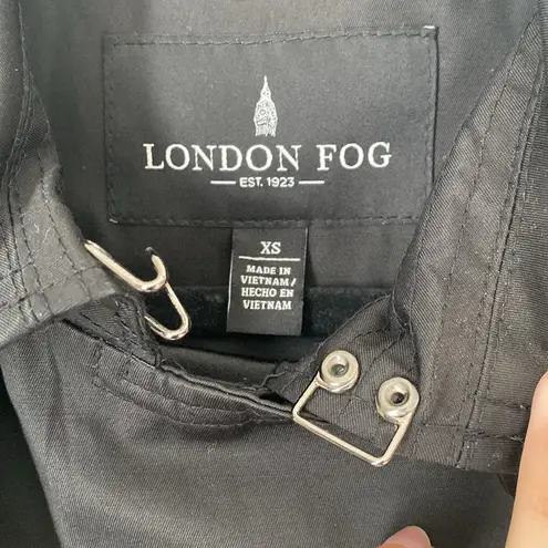 London Fog Black DOUBLE BREASTED HOODED TRENCH COAT WITH WAIST BELT