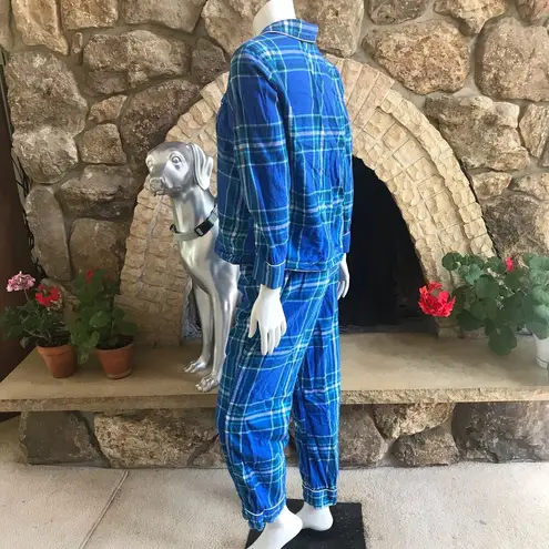 Lands'End  Blue Plaid Flannel 2 Piece Button Down Pajamas Women’s Size Medium