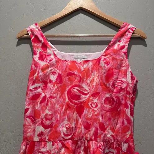 Garnet Hill Pink Floral Rose Watercolor Sleeveless Sun Dress Sz 6 Belted Barbie