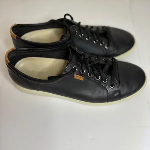 Ecco Soft 7 Black Leather Lace Up Sneakers Women's Size 39