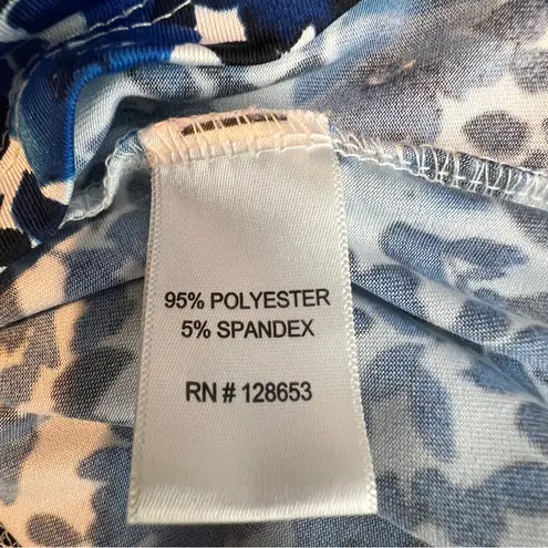 Ellen Weaver Size 3X White & Blue Floral Crewneck Short Bell Sleeve Blouse W/Zip