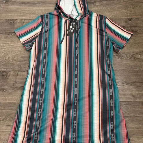 Crazy Train Women's Serape Mojito Dress Blue Short Sleeve Hooded XL