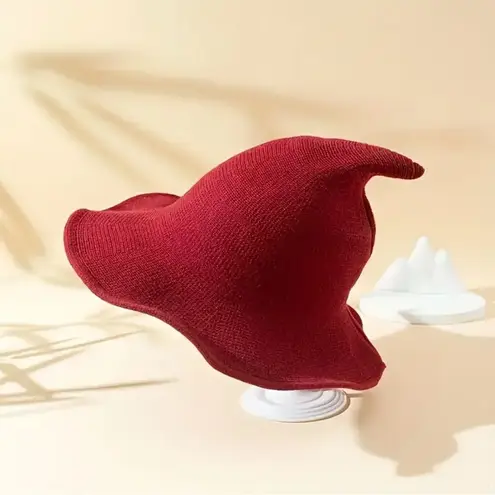 Whimsical Burgundy Witch Hat Lightweight Stylish Knit Construction One Size